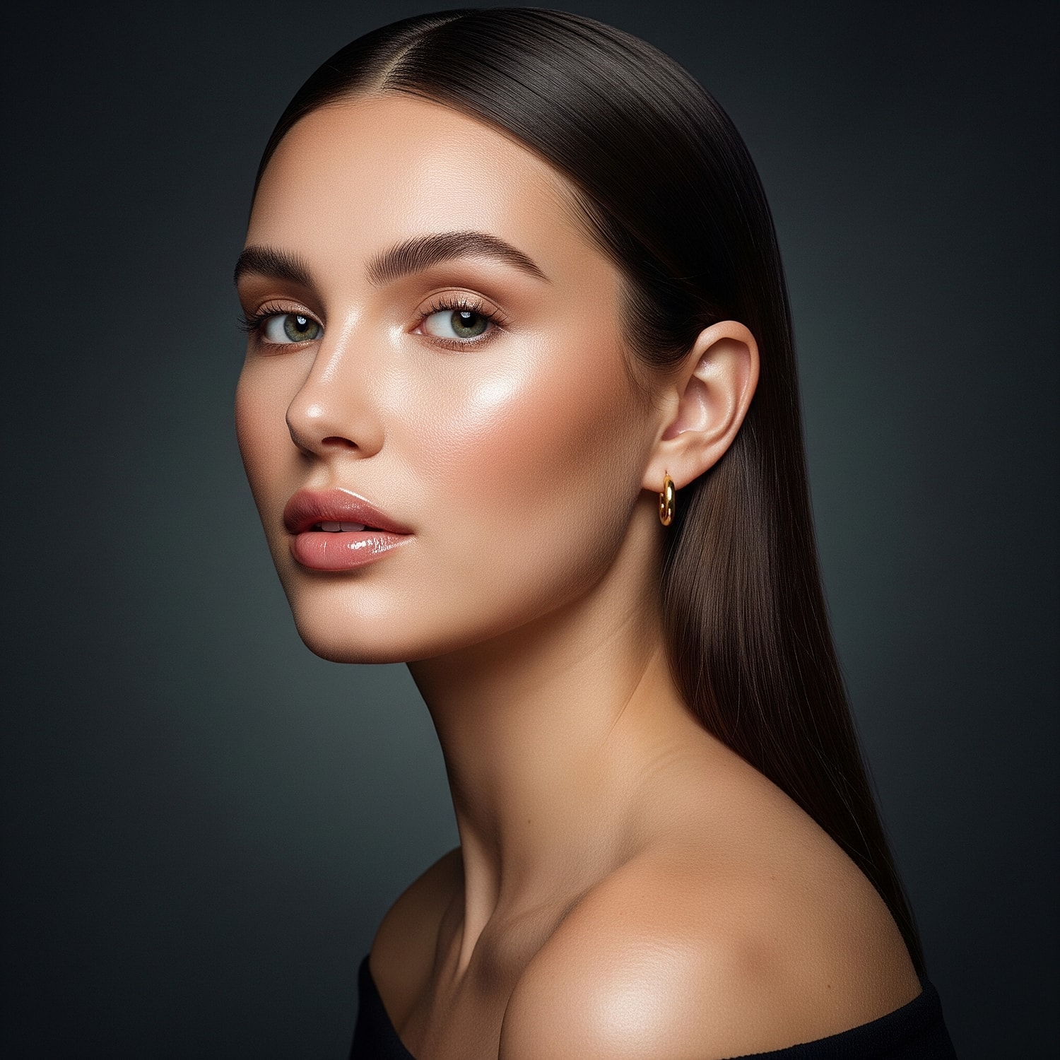 Elegant portrait of a young woman with flawless skin.